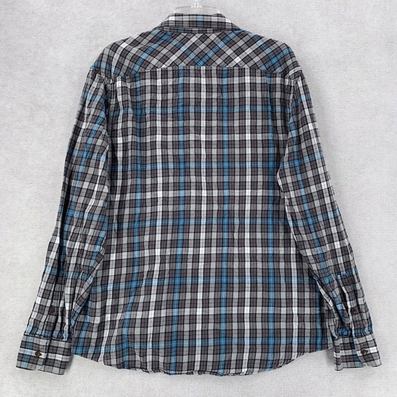 Penguin Classic Fit Blue Black Gray Madras Plaid Flannel Button‎ Shirt Mens Lg - Picture 2 of 9